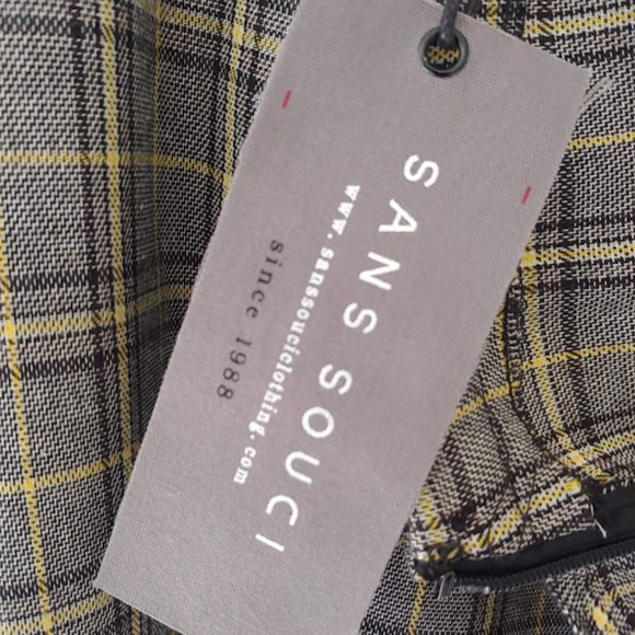 nwt SANS SOUCI cottage maxi plaid side ruffle skirt w zipper/size m/grey yellow - Picture 6 of 9